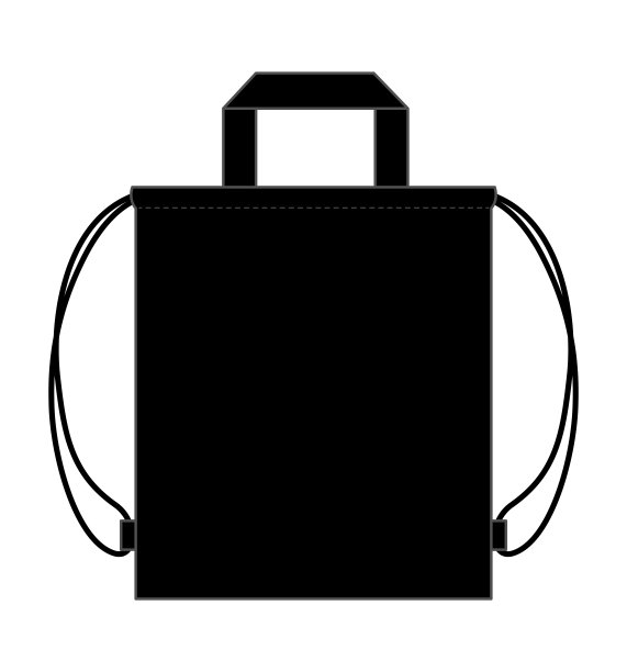 扁平的黑色Draestring袋与处理矢量模板。图片下载