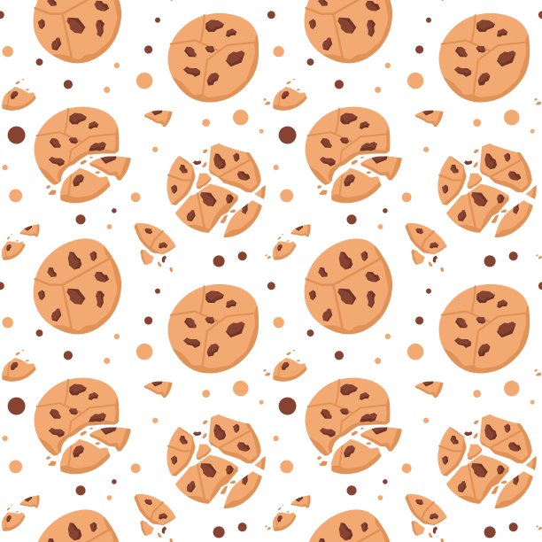 巧克力饼干的模式。卡通无缝纹理的甜糕点与巧克力屑和面包屑。矢量甜饼图案图片下载