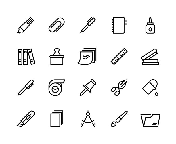 191 .m30.i020.n005. s. c12.428770573文具线图标。学校和办公用品与钢笔、铅笔、剪刀、文件夹、胶水和贴纸。矢量纸胶带和直尺集图片下载