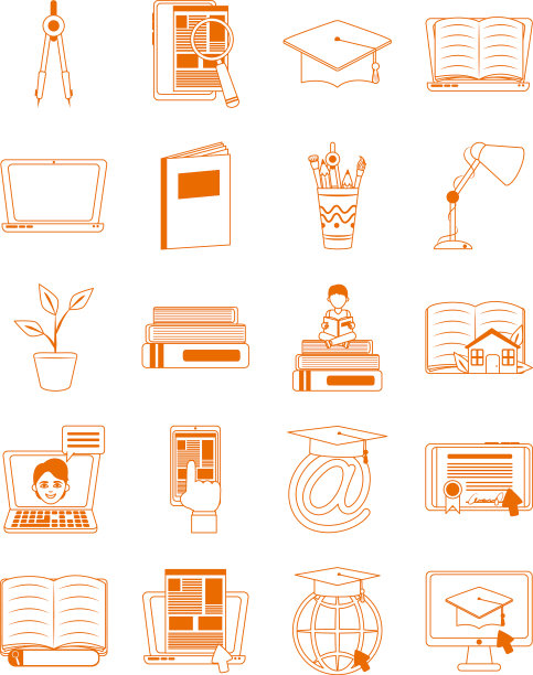 家庭教育学校学习用品图标集图片下载