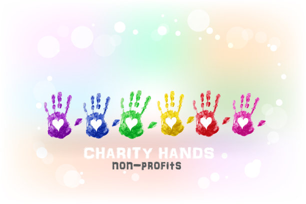 彩色手印爱心心团队挥挥慈善理念水彩画图片下载