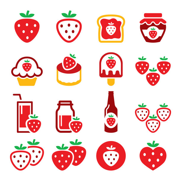 草莓水果红色图标集-健康的foo图片下载