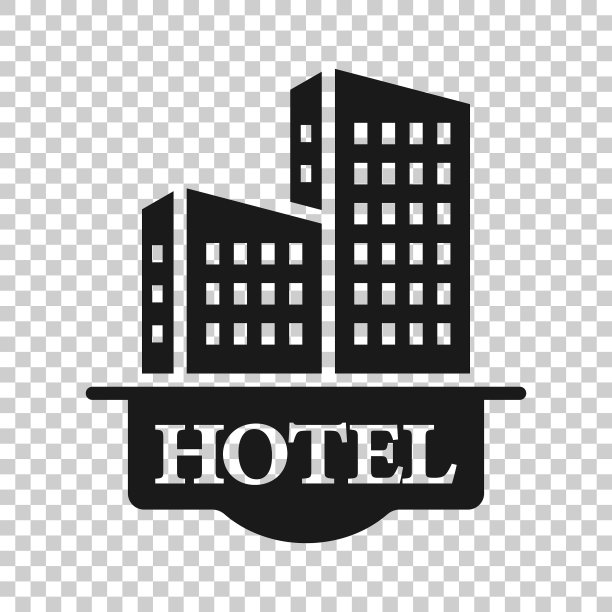 扁平风格酒店标志图标：旅馆建筑图片下载