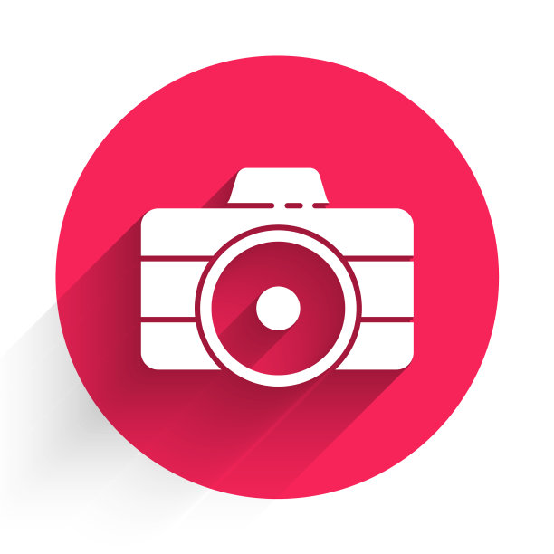 白色照片相机图标孤立与长阴影图片下载