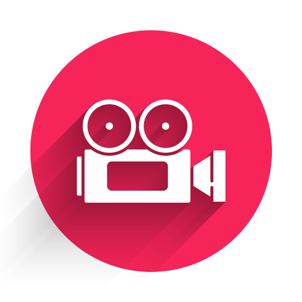 白色电影相机图标孤立与长阴影图片下载