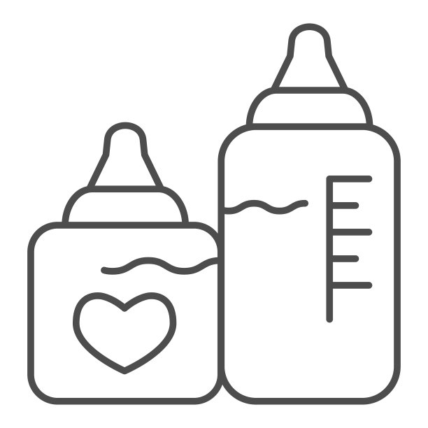 奶瓶与乳头细线图标两个塑料图片下载