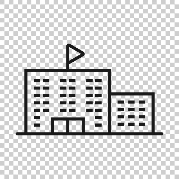 建筑图标在平坦风格的城市摩天大楼图片下载