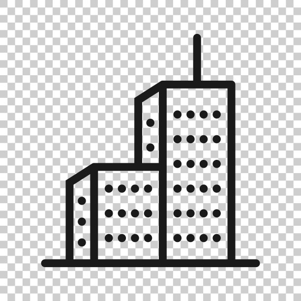 建筑图标在平坦风格的城市摩天大楼图片下载