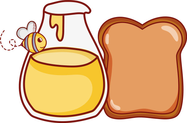 早餐食物面包和蜂蜜卡通隔离图片下载