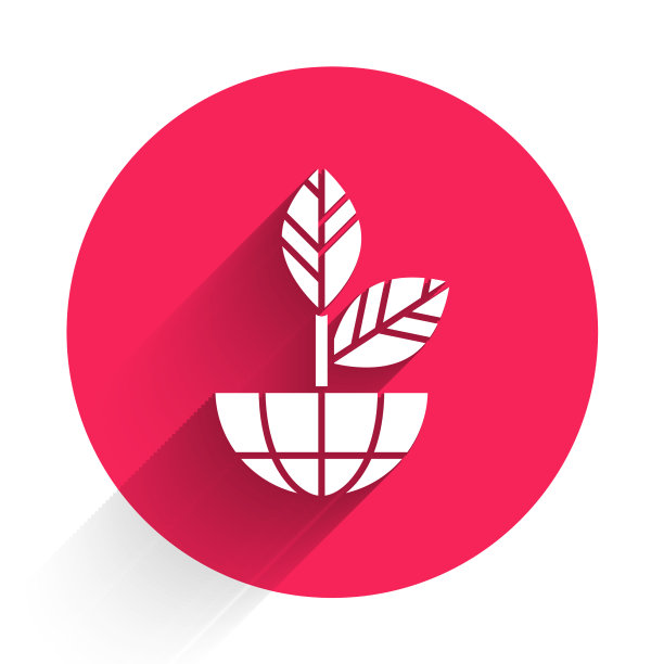 白色地球地球仪和植物图标孤立图片下载