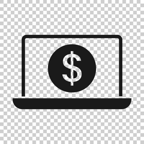 扁平风格的带金钱图标的笔记本电脑图片下载