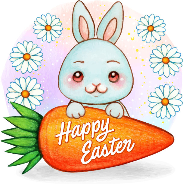 复活节水彩蓝兔子和大胡萝卜图片下载
