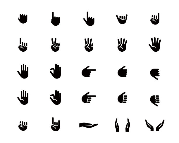 一套手图标在各种姿势，如碎片，数字，点和拳头图片下载