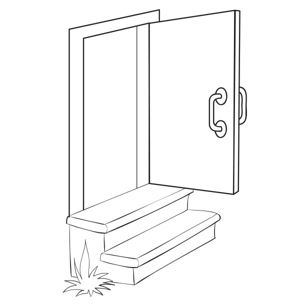 门廊有两个台阶和一扇开着的彩色门图片下载