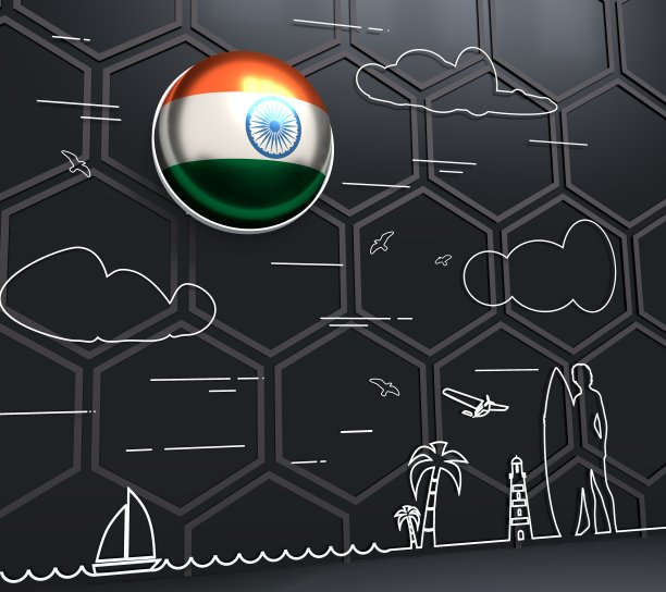 插图的女士与冲浪板摆姿势图片下载