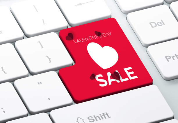 现代键盘与红色情人节和销售按钮图片下载