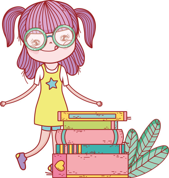 小女孩用成堆的书离开自然图片下载