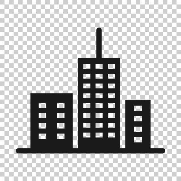 建筑图标在平坦风格的城市摩天大楼图片下载