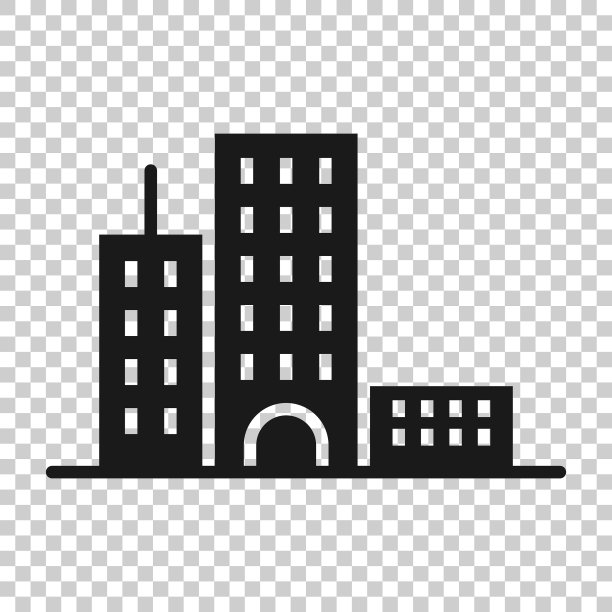 建筑图标在平坦风格的城市摩天大楼图片下载