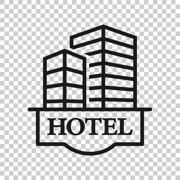 扁平风格酒店标志图标：旅馆建筑图片下载