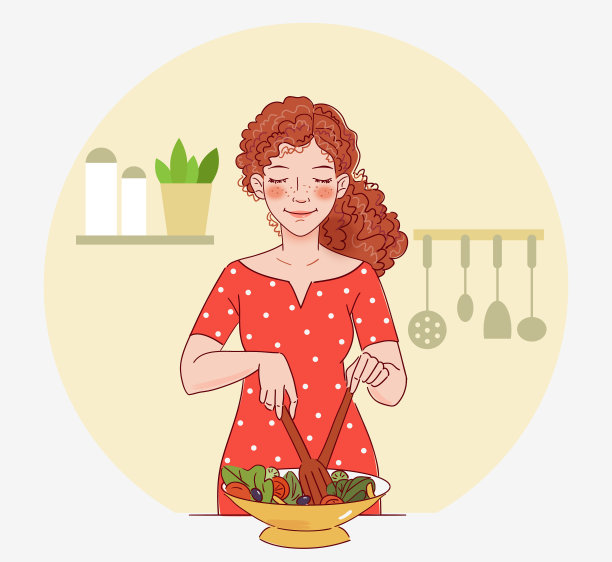 年轻女子在厨房做饭。健康食品的说明。健康的生活方式的概念。在家做饭。准备食物图片下载