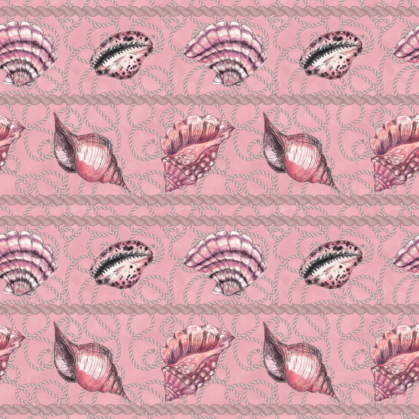 水彩手绘艺术多彩的海底海洋海滩生活航海无缝色彩图案图片下载