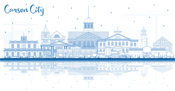 用蓝色勾勒出内华达卡森市的天际线图片下载