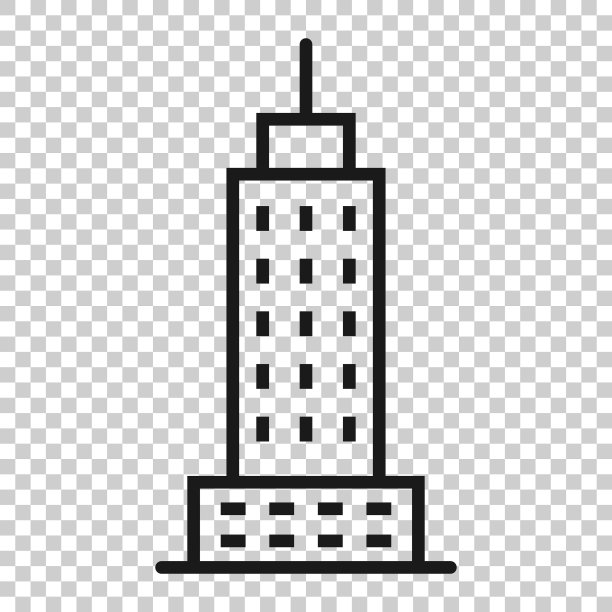 建筑图标在平坦风格的城市摩天大楼图片下载