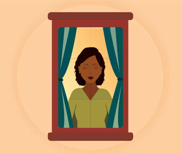 黑人妇女站在窗后图片下载