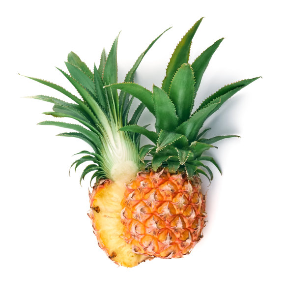 在白色背景上分离的菠萝。俯视图，平放图片下载