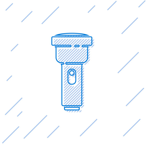 蓝色线手电筒图标隔离在白色图片下载