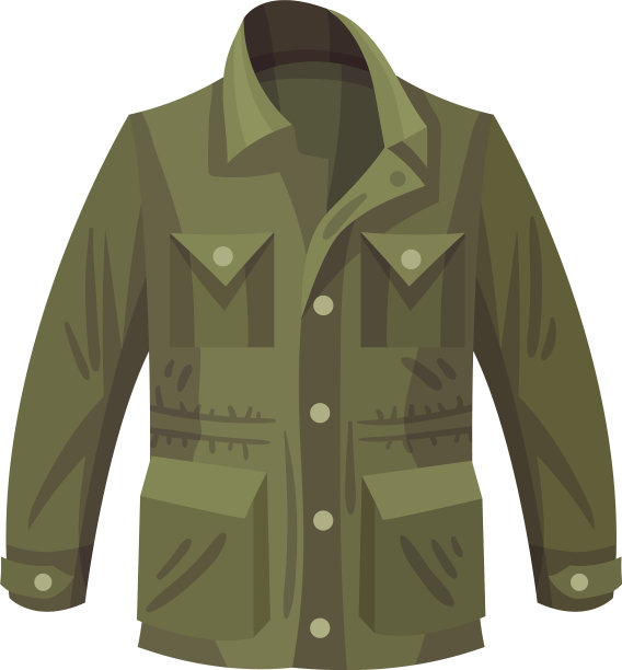 有侧边口袋和衣领的卡其布纽扣夹克图片下载