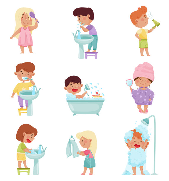 孩子们在洗澡和刷牙图片下载