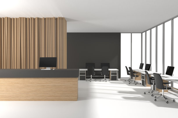 白色开放空间办公室，空墙和白色窗户图片下载