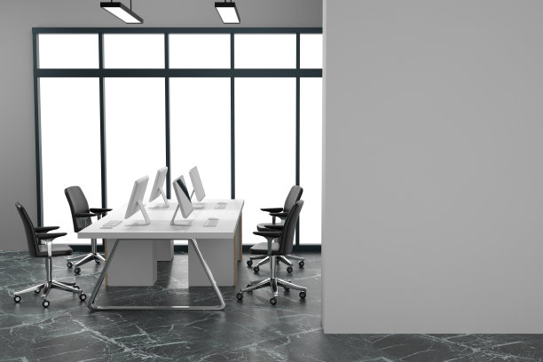 白色开放空间办公室，空墙和白色窗户图片下载