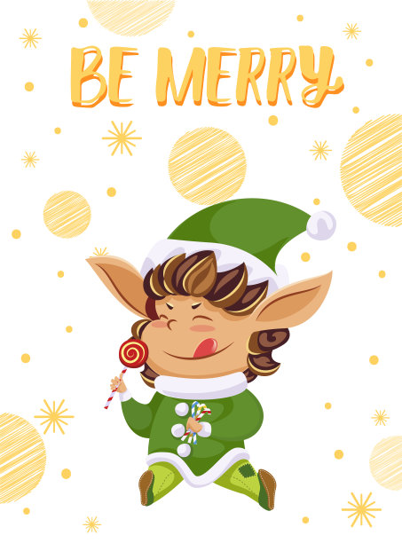 明信片精灵英雄和祝愿快乐向量图片下载