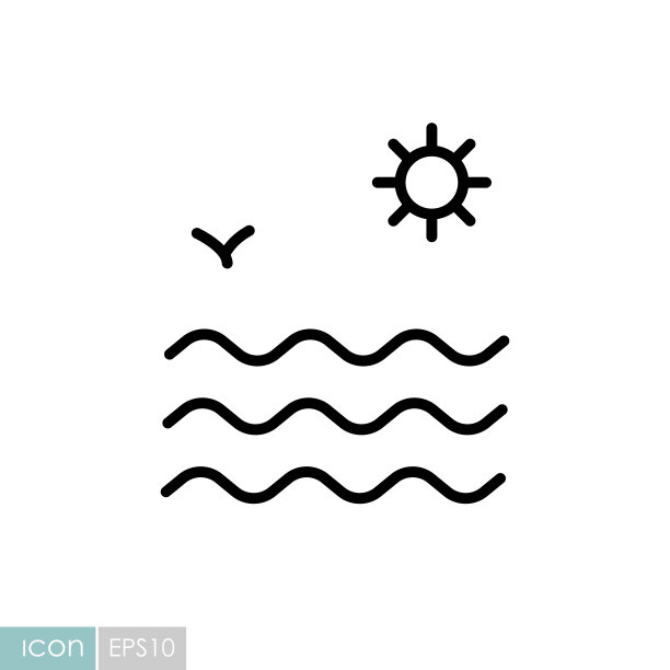 海浪与阳光扁平矢量图标图片下载