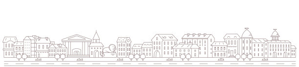 城市城市全景。市中心的街道和道路。长水平旗帜。副本的空间。矢量等高线轮廓插图。图片下载