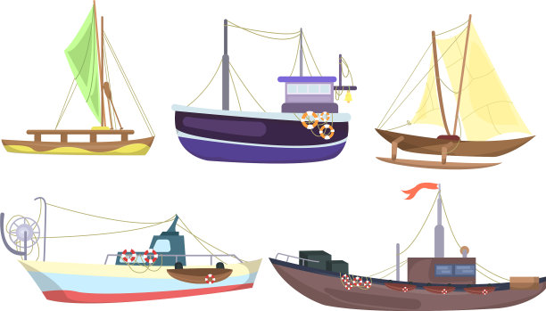 不同种类的船和游艇越过白色图片下载