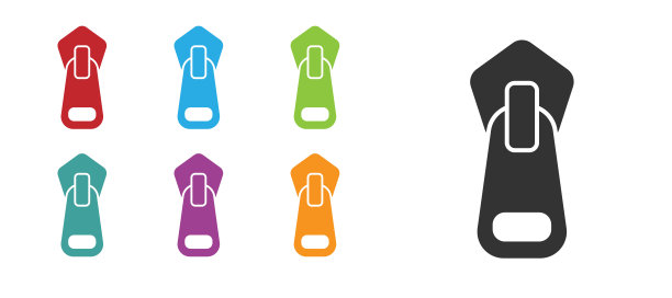 黑色拉链图标孤立的白色背景。设置图标丰富多彩。矢量图图片下载