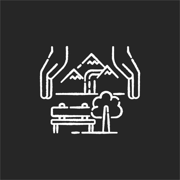 可持续旅游粉笔白色图标在黑色背景图片下载