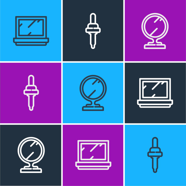 设置线化妆粉与镜子，圆形化妆和吸管图标。向量图片下载