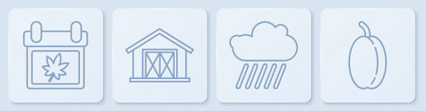 立行历以秋叶，云以雨，农屋梅果。白色正方形按钮。向量图片下载