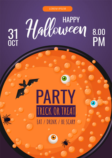 万圣节派对邀请背景与女巫的坩埚顶视图。有蝙蝠、眼睛、蜘蛛的魔药。图片下载