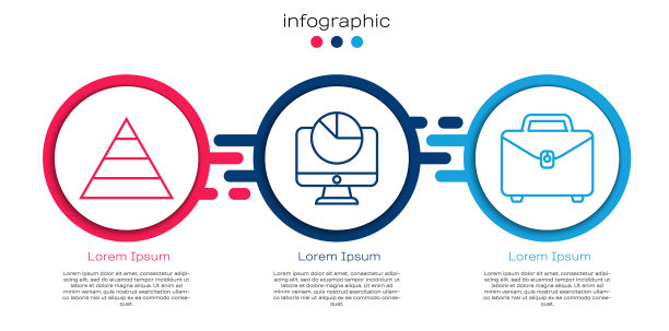 设置线形金字塔图表信息图，计算机显示器与图表和公文包。业务信息图模板。向量图片下载