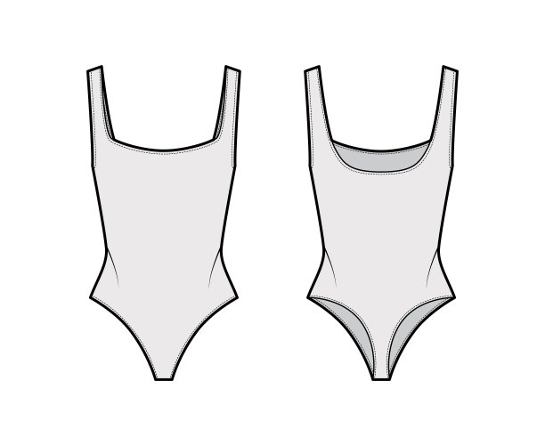 弹力针织丁字裤紧身衣技术时尚插图与开放的背部，深方领口。平连衣裙图片下载