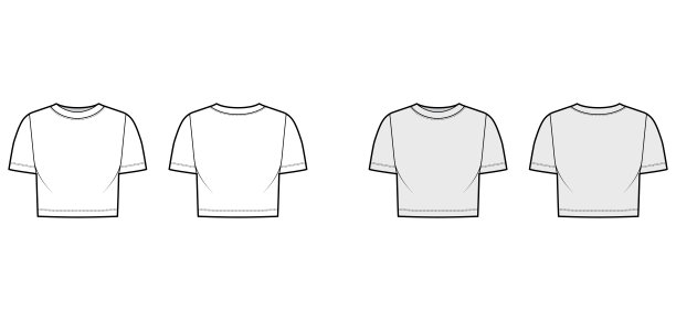 裁剪棉质t恤技术时尚插图挖领，短袖，放松适合。平的服装图片下载