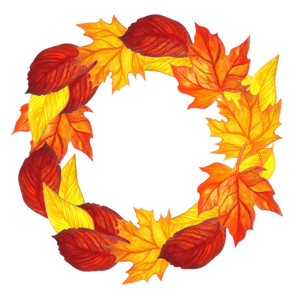 秋叶框架-模板文字，横幅，卡片，邀请在秋天的风格。白色背景上鲜艳多彩的叶子。图片下载
