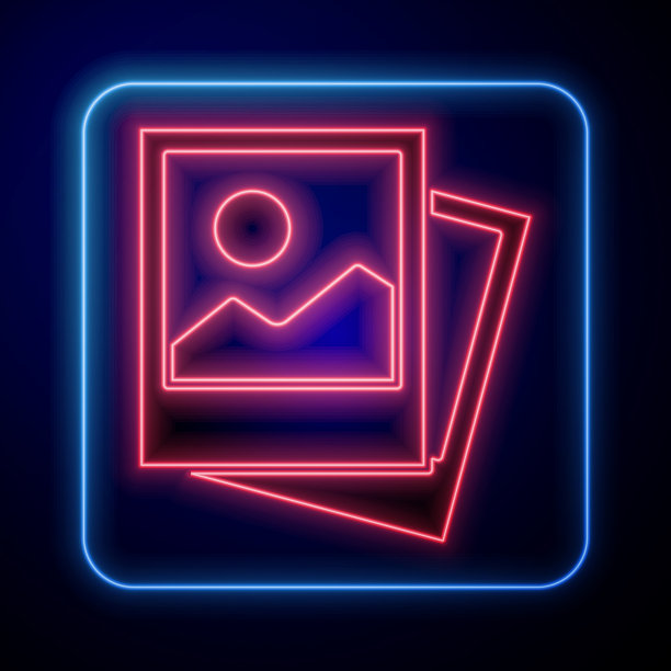 发光的霓虹灯照片图标孤立在蓝色图片下载
