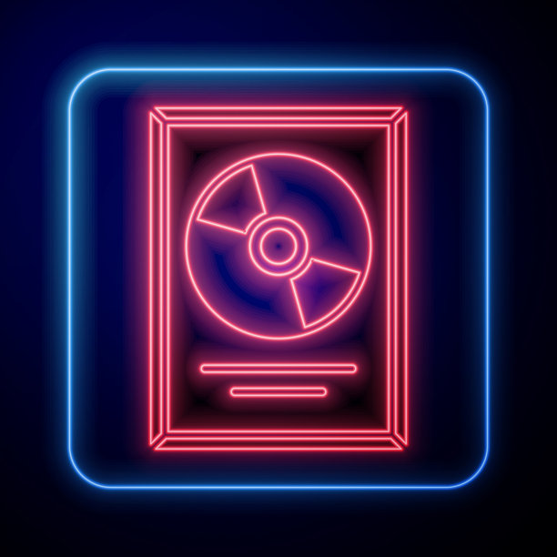 发光的霓虹灯CD盘奖在框架图标孤立图片下载